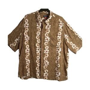 Puritan Mens Shirt 2XL Hawaiian Beige Floral Button Up Short Sleeve Collar Aloha